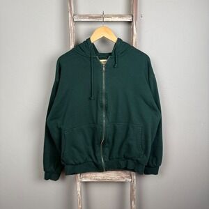 Vintage‎ 2000s Bit Bridle Green Blank Zip Waffle Knit Thermal Lined Hoodie Large